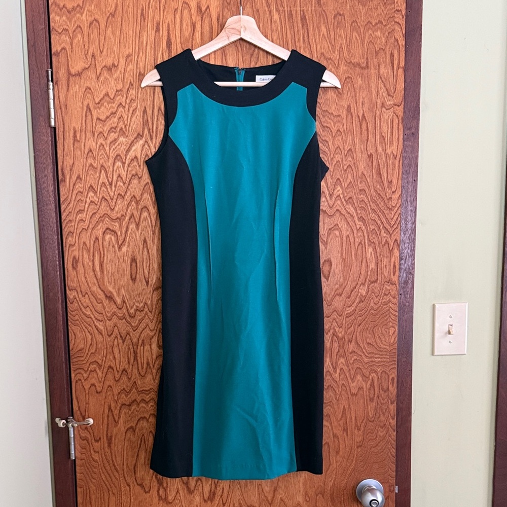 Calvin Klein Black and Teal Midi Dress